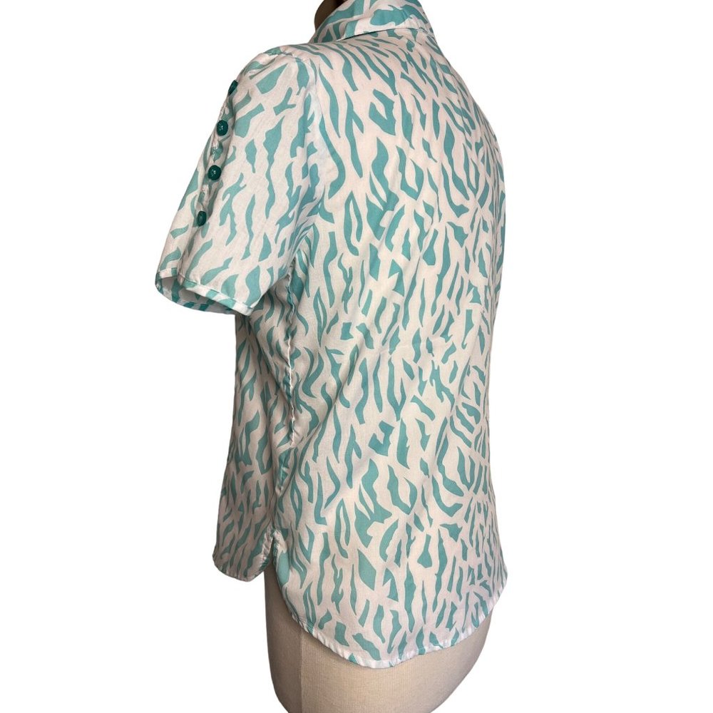 American Sweetheart by Adrian Delafield Blouse M Short sleeve button up animal p - Picture 6 of 14